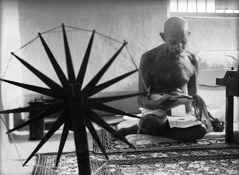 Gandhi at the Spinning Wheel