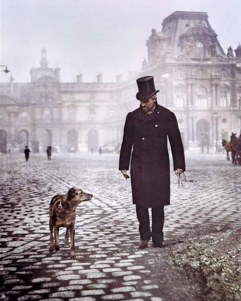 A French impressionist painter and his dog in France in 1892