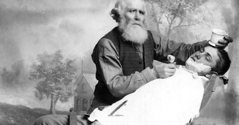 A barber and his customer out in Utah – 1892