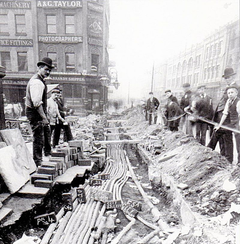 The laying of electric cables in Baldwin Street, Bristol, 1893